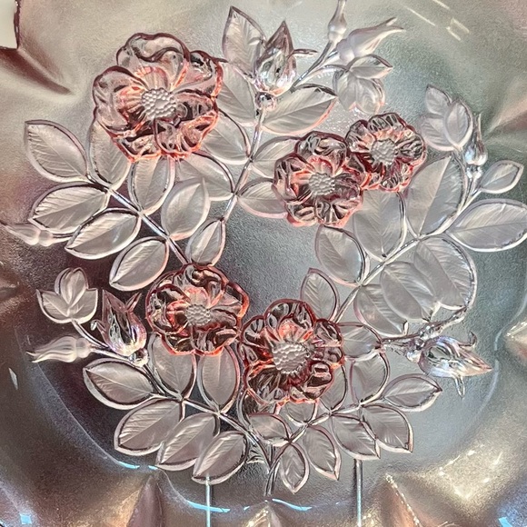 Vintage Mikasa Rosella Pink Crystal Platter Frosted Roses Walther-Glas 1990s 13” - Picture 9 of 9